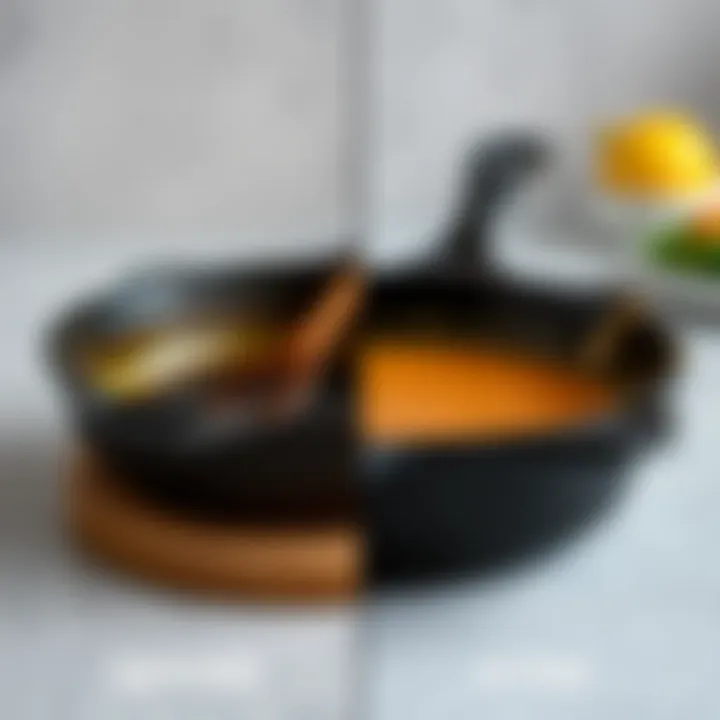 Before and after comparison of cast iron cookware restoration