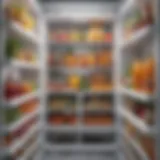 A sparkling clean refrigerator interior showcasing organized shelves and fresh food items.