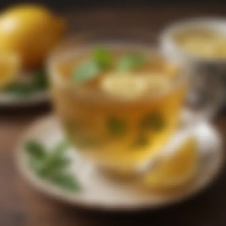 Herbal tea infused with lemon served in a delicate teacup