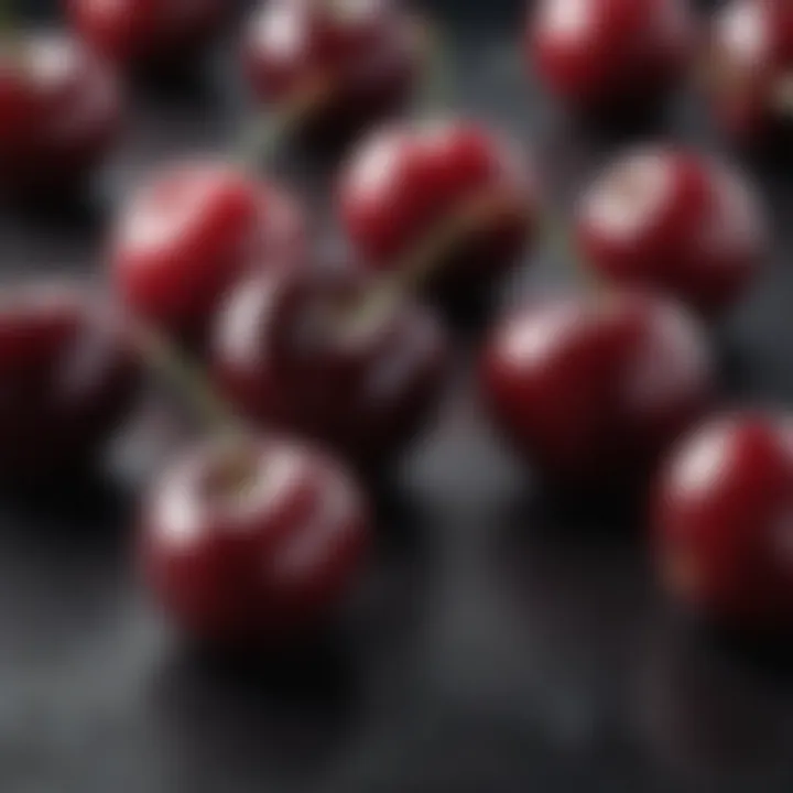 A close-up view showcasing the rich texture and gleaming surface of liquor-infused cherries