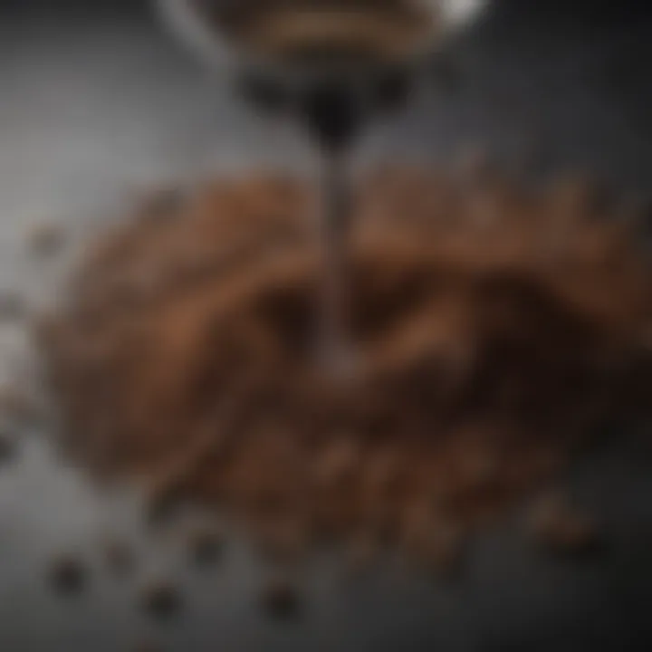 A close-up of coffee grounds produced by an integrated grinder in an automatic French press.