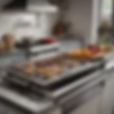 An organized kitchen space featuring a collapsible griddle amongst other tools.