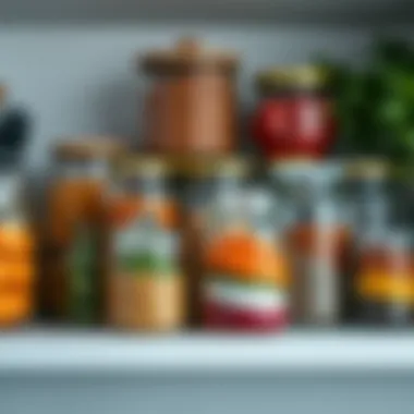 Organized Kitchen Aesthetics Elegant glass jars filled with colorful ingredients on a kitchen shelf