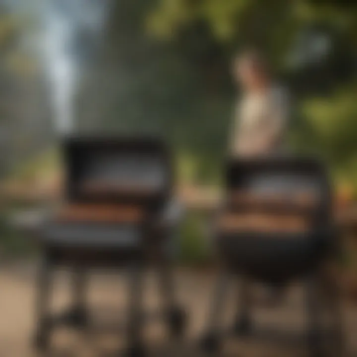 A side-by-side comparison of a wood pellet grill and a traditional smoker highlighting their features