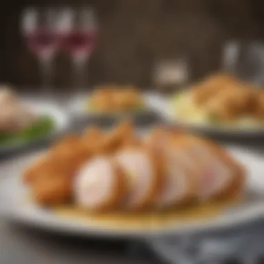 A beautifully arranged dining table featuring chicken cordon bleu and side dishes