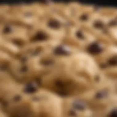 Close-up of cookie dough with vibrant ingredients like chocolate chips and nuts ready for baking