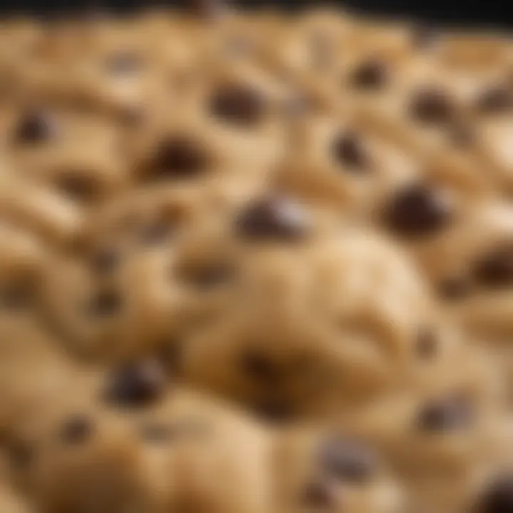 Close-up of cookie dough with vibrant ingredients like chocolate chips and nuts ready for baking