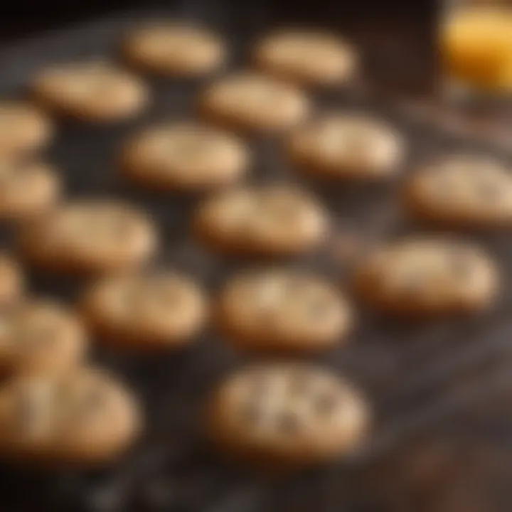 An elegant display of freshly baked cookies cooling on a wire rack with a warm glow