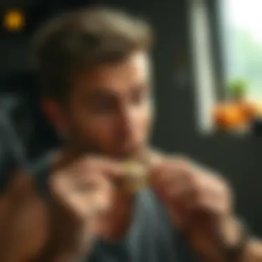 Post-Workout Protein Indulgence A fitness enthusiast enjoying a protein bar post-workout