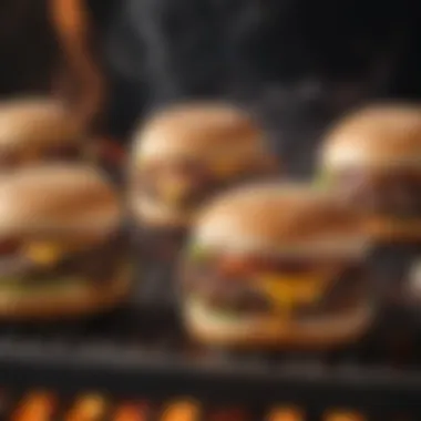 Juicy hamburgers grilling on a barbecue