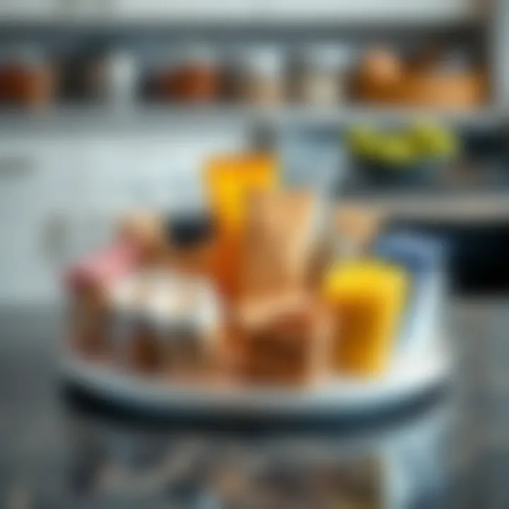 Elegant Organization with Lazy Susan Elegant lazy Susan container displaying various items