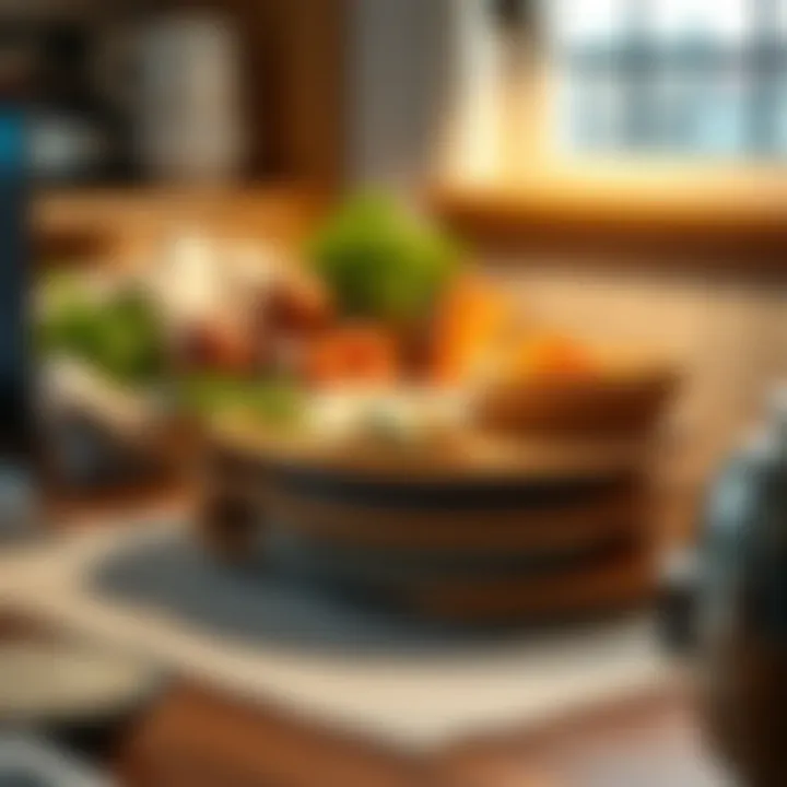 Efficient Workspace with Lazy Susan Organized home workspace featuring a lazy Susan