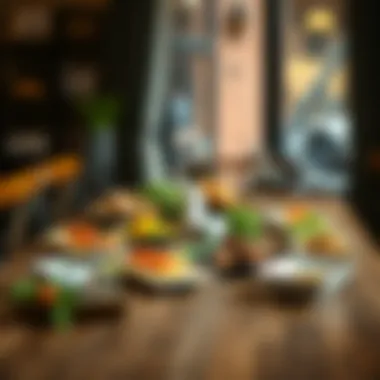 Artful Presentation of Low No-Carb Cuisine An elegantly arranged low no-carb meal on a wooden table.