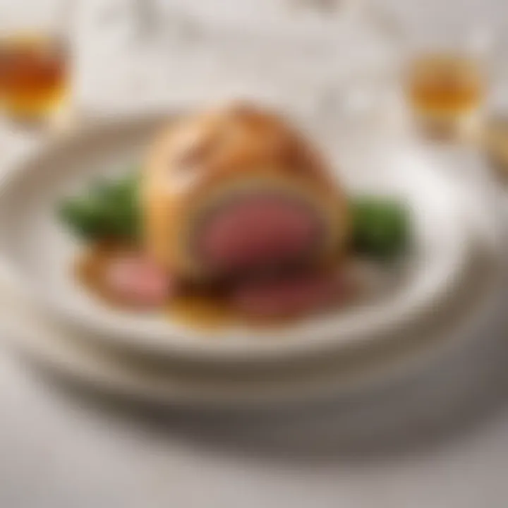 Elegant presentation of Beef Wellington on a fine dining plate