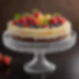 Elegant glass cake stand cover showcasing a beautifully decorated cake.