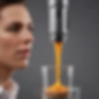 A detailed close-up of an immersion blender's blending head demonstrating its functionality.