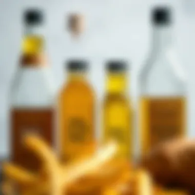 Oils for Frying French Fries Different oils in glass bottles for frying