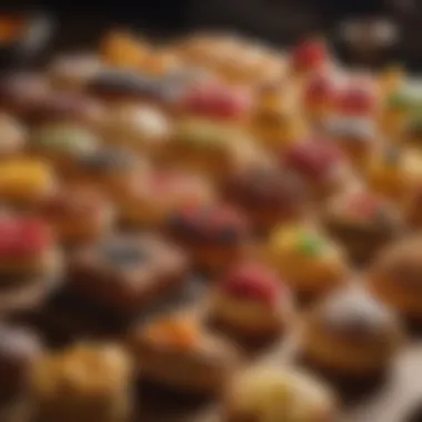 An assortment of colorful Italian pastries displayed elegantly on a wooden table.