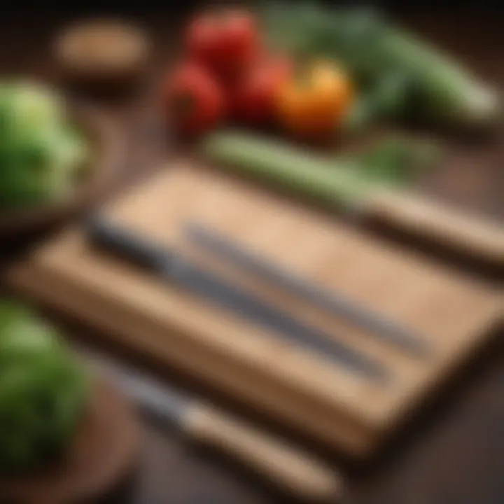 An elegant display of fresh vegetables alongside a nakiri knife, illustrating its intended use.