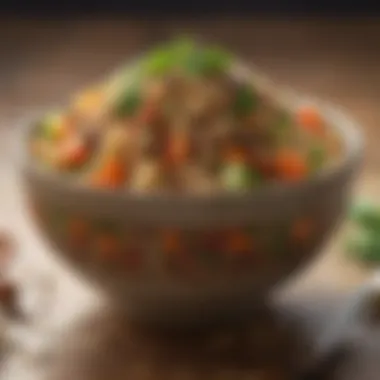 Flavorful Quinoa Bowl A bowl of cooked quinoa garnished with herbs and spices