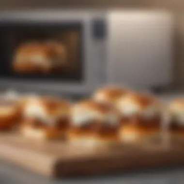 A microwave with White Castle sliders inside, highlighting quick preparation