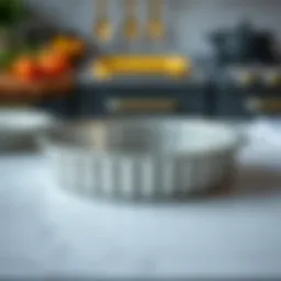 Elegant eight-inch round cake pan showcasing its design