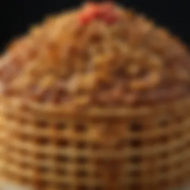 Close-up of the coney waffle cake highlighting the intricate details of its toppings and textures.