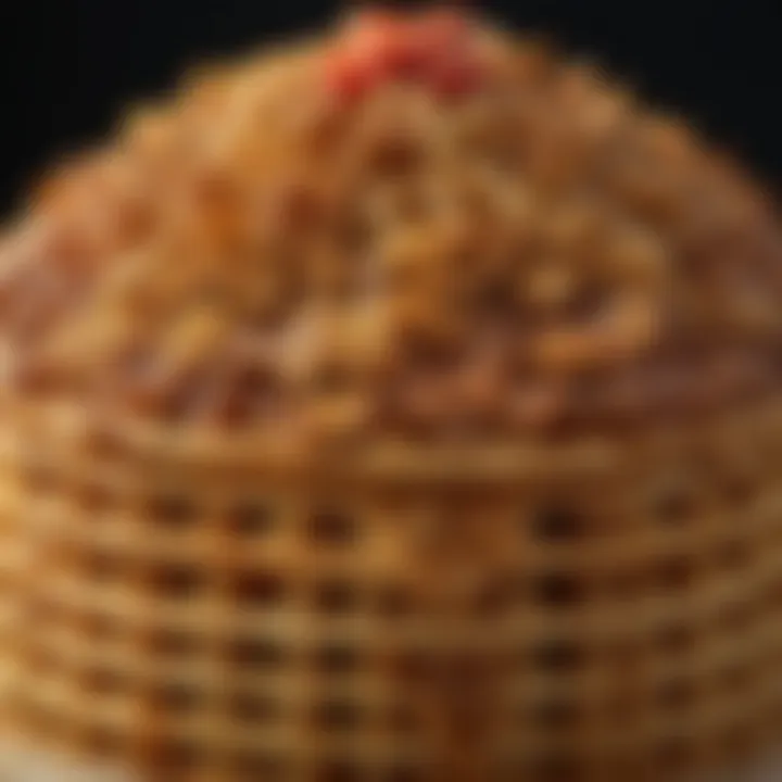 Close-up of the coney waffle cake highlighting the intricate details of its toppings and textures.