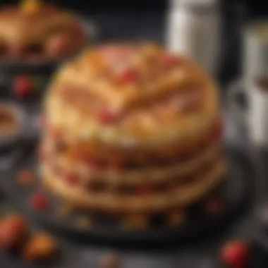 An artistic display of coney waffle cake showcasing its layered textures and vibrant colors.