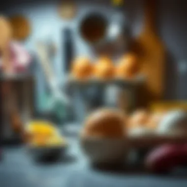 A kitchen setup with various tools for egg preparation