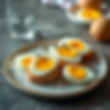 An elegant presentation of sliced soft-boiled eggs on toast