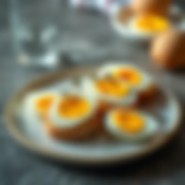 An elegant presentation of sliced soft-boiled eggs on toast