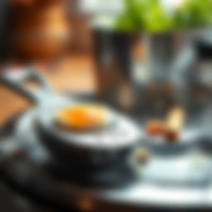 A close-up of an egg timer and a pot of water