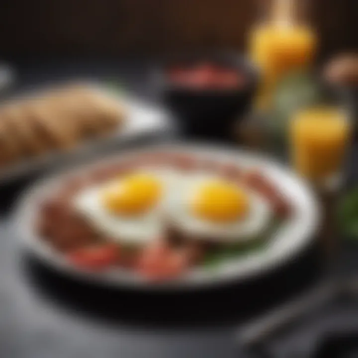 A close-up view of beautifully presented breakfast ingredients.