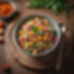 Colorful bowl of quinoa salad with vegetables and herbs