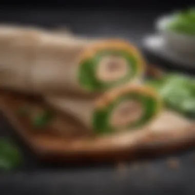 Nutritious Whole Grain Wrap Whole grain wrap filled with lean protein and fresh greens