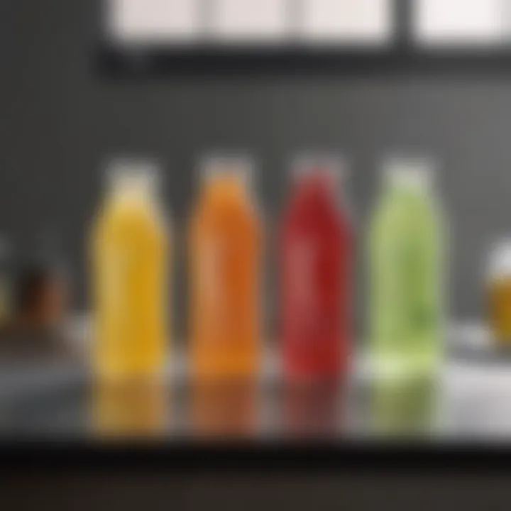 An overview of commercially available electrolyte drinks on a sleek table