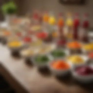 Flavor Enhancements: The Finishing Touch An assortment of condiments and sauces neatly displayed.