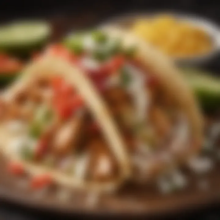 Close-up of garnished chicken taco