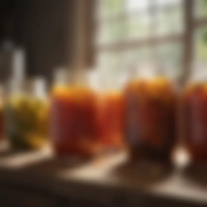 Fermentation jars filled with ingredients, bubbling as they undergo transformation.