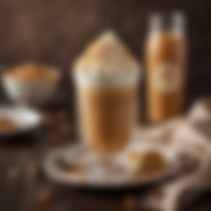 A beautifully presented caramel frappuccino served in a stylish glass with a decorative napkin