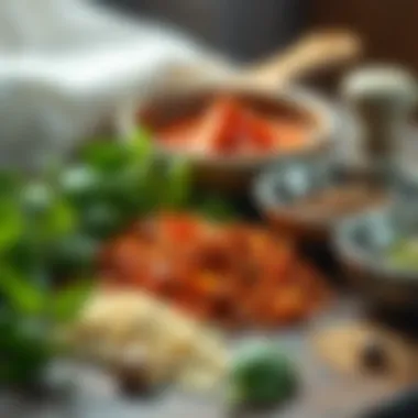 Fresh herbs and spices used for seasoning meat sauce