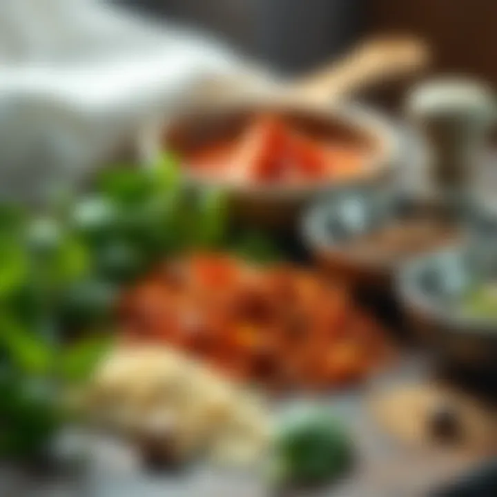 Fresh herbs and spices used for seasoning meat sauce