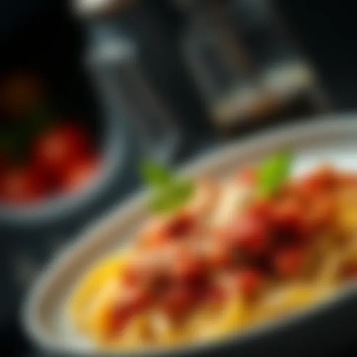 A vibrant bowl of meat pasta sauce served over pasta