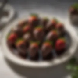 Elegant arrangement of chocolate covered strawberries on a decorative plate