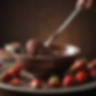 Melting chocolate in a bowl ready for dipping fresh strawberries