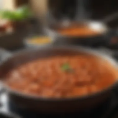 A simmering pot of Bolognese sauce on the stove