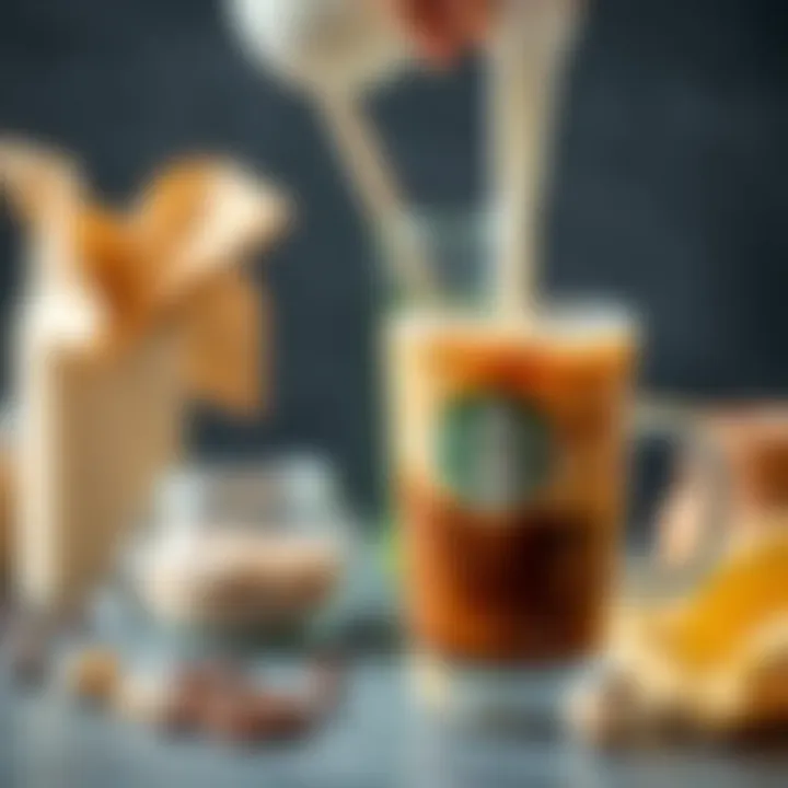 Oatmilk Pouring into Coffee Close-up of oatmilk being poured into a glass filled with coffee