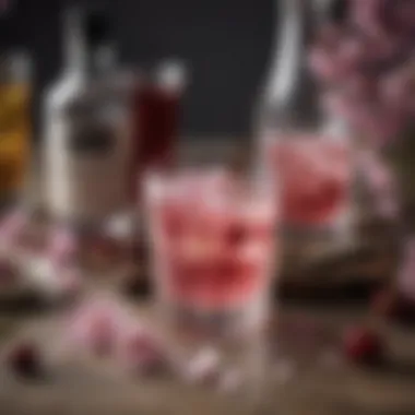 Close-up of the ingredients for a cherry blossom cocktail