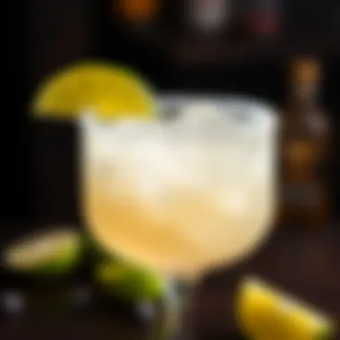 A close-up of a classic margarita garnished with lime